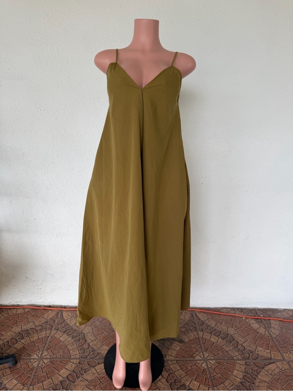 Zara Olive Green Spaghetti-Strap Maxi Dress